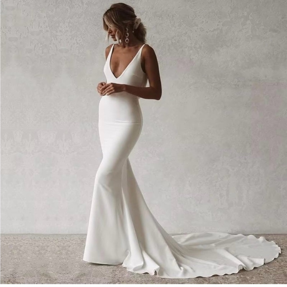 Boho V-Neck Wedding Bridal Dress